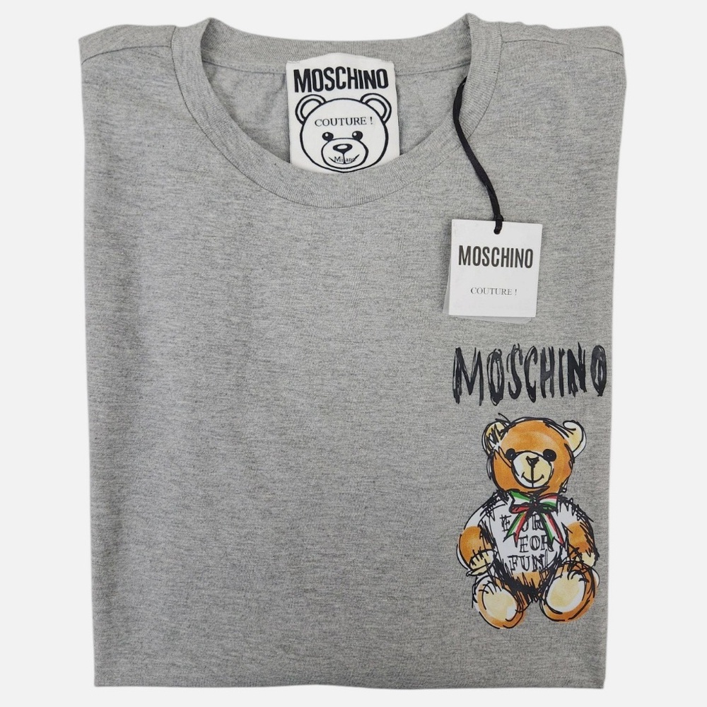 BNWT Moschino Couture Light Heather Gray T-Shirt with Bear Graphic Logo EU48 (L)